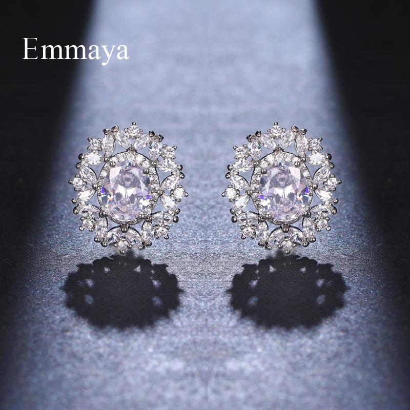 

Stud Emmaya Exquisite Earring Flower Round Shape For Female Elegant Ornament With Four Color Cubic Zircon Bridal Wedding Jewelry, Golden;silver