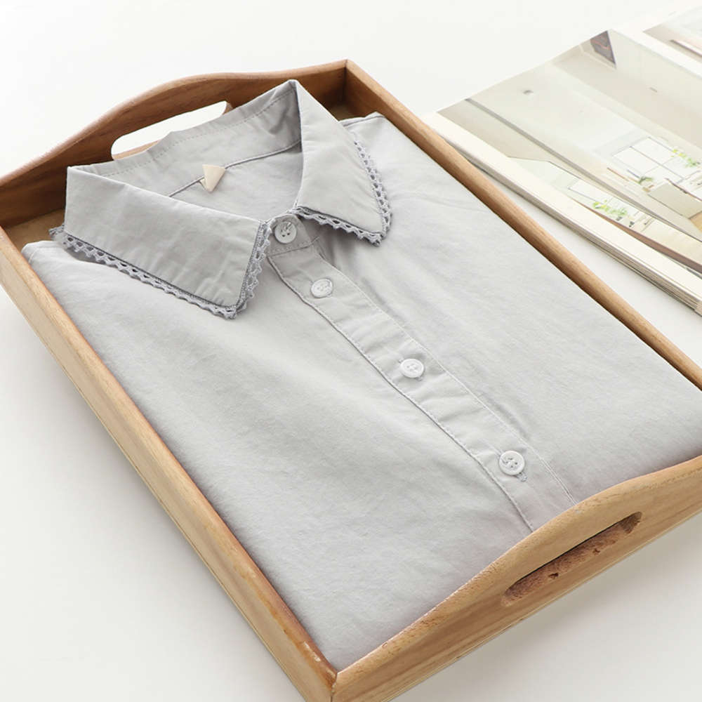 

Ladies' tops Spring Korean version small fresh long sleeve literature and art slim women's backing shirt, White