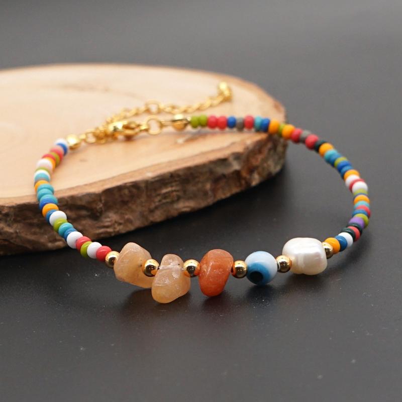 

Beaded, Strands 2021 Summer Beach Fashion Natural Stone Boho Bracelet For Women Colorful Beads Handmade Miyuki Bracelets Female Jewelry Gift