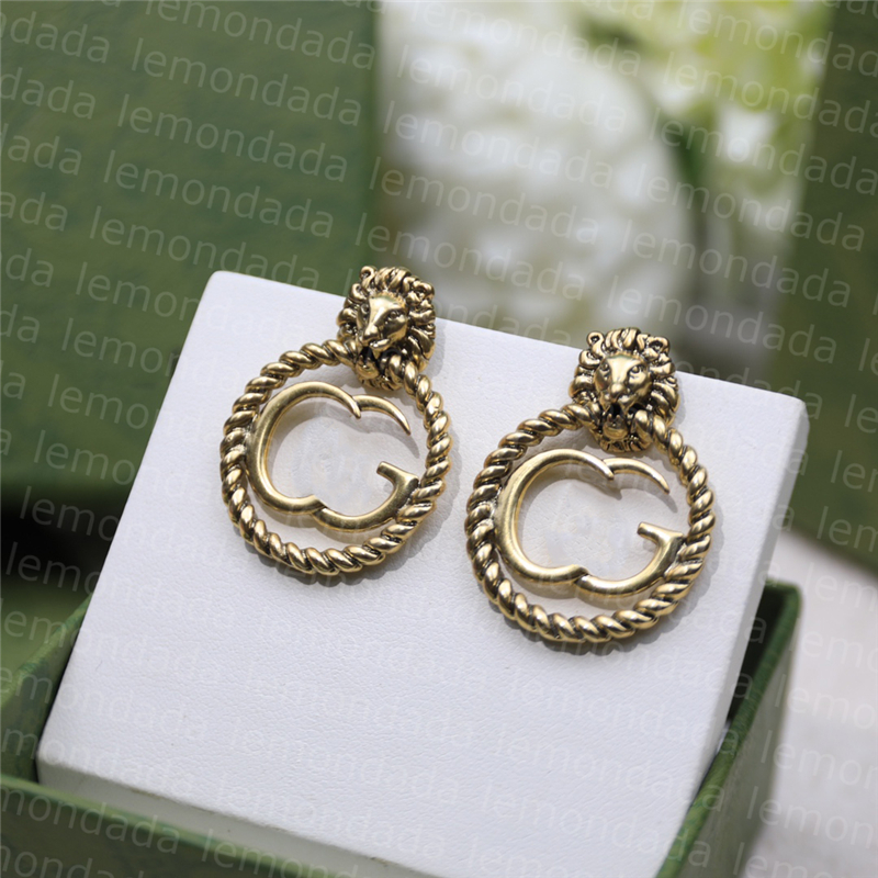 

Designer Charm Earrings Women Double Alphabet Earring Lion Head Ornaments Retro Style Ladies Gorgeous Annivesary Gifts Ears Jewelry