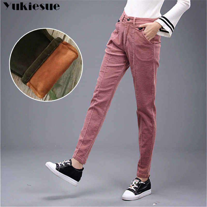 

Harem Pants Women's Trousers With High Waist Female Loose Casual Corduroy Womens fleece Large Size Women winter warm 210608, Black