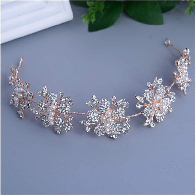 

Hair Clips & Barrettes Le Liin Rose Gold Crystal Headband Flower Bridal Vine Soft Chain Bride Headdress Wedding Accessories, Golden;silver
