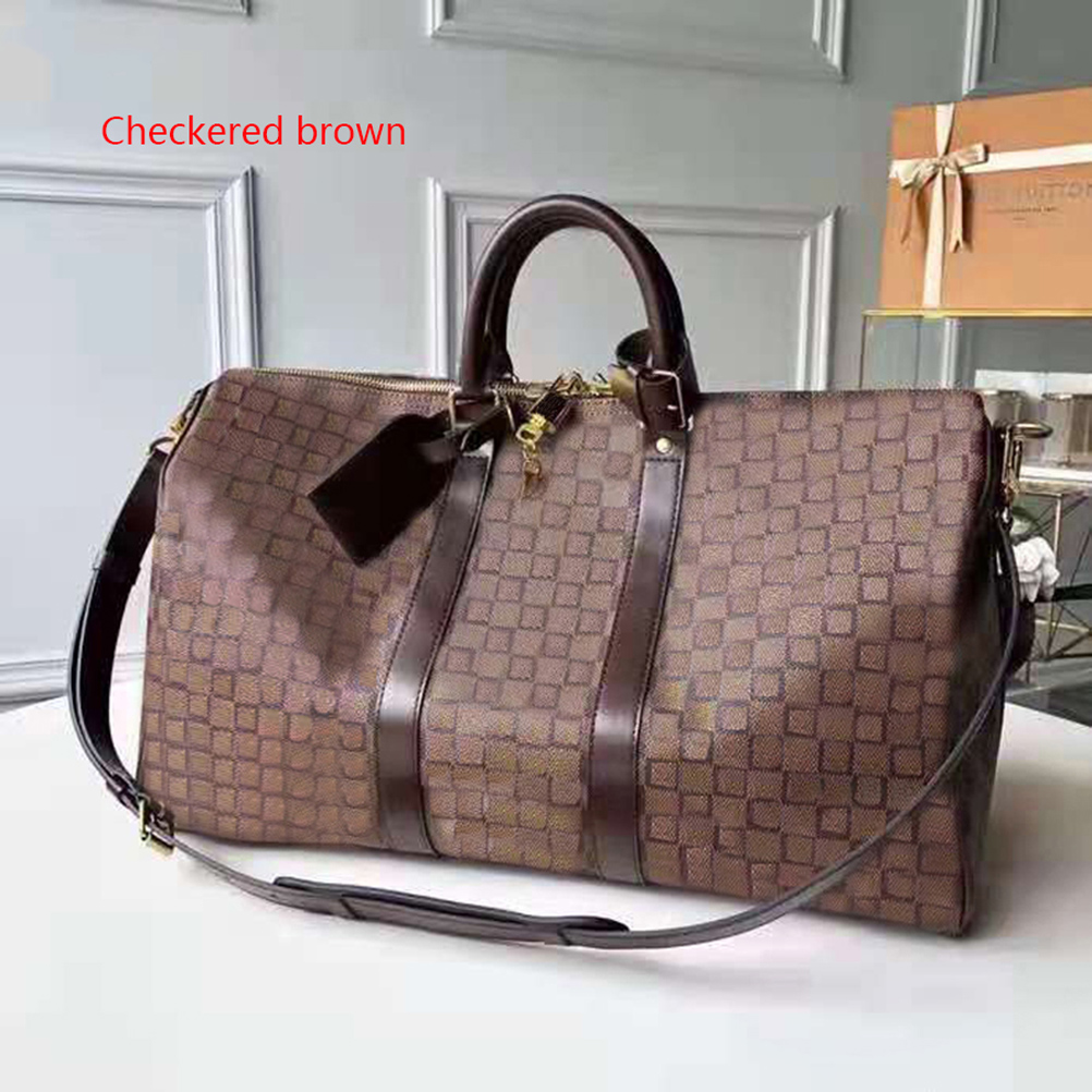 

Duffel Bags 45CM 55CM large capacity travel sale High quality women men Genuine Leather shoulder Fashion bag carry on luggage bottom rivets with lock head 04, #5