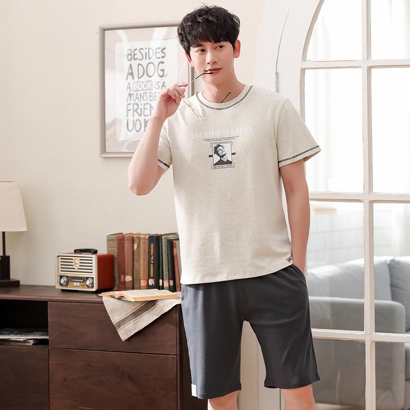 

Men's Sleepwear Men Summer Korean Cotton Short Sleeve Shorts Thin Pullover Fashion Casual Two Piece Pajama Sets Mens Pajamas, White