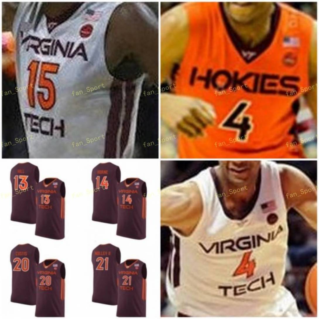 

NCAA College Virginia Tech Hokies Basketball Jersey 23 Tyrece Radford 24 Kerry Blackshear Jr 42 Ty Outlaw 30 Dell Curry Custom Stitched, As