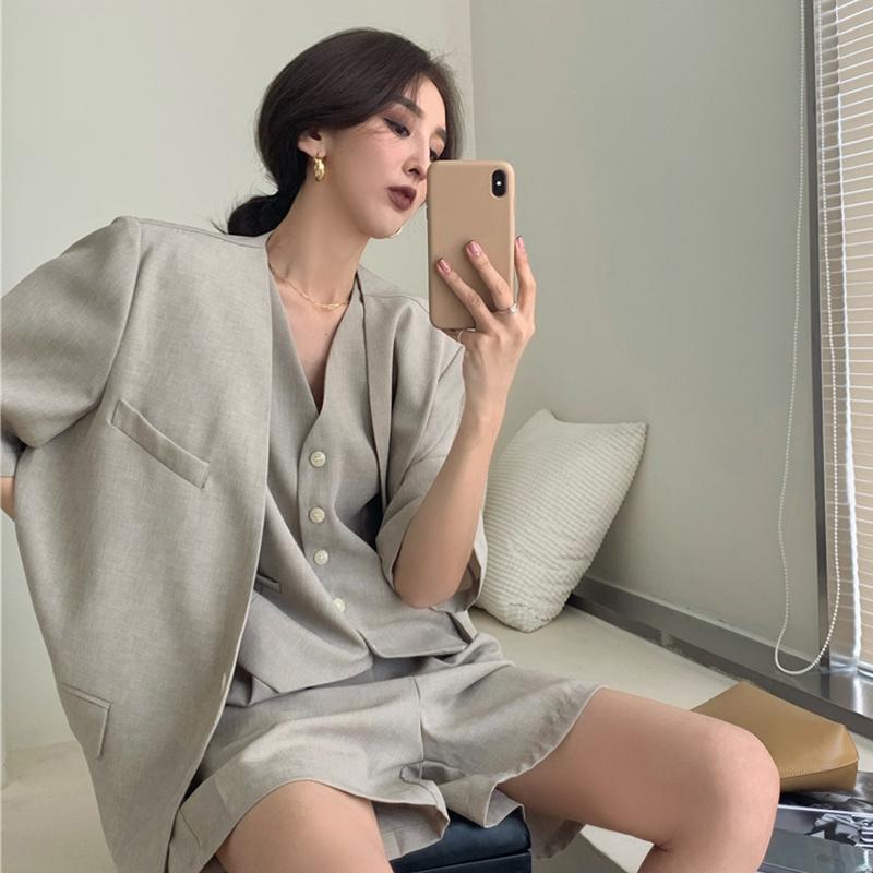 

Women' Suits & Blazers Suit Jacket Loose 2021 Summer Thin Section Long Solid Color Retro Casual Temperament Short-sleeved, Shorts