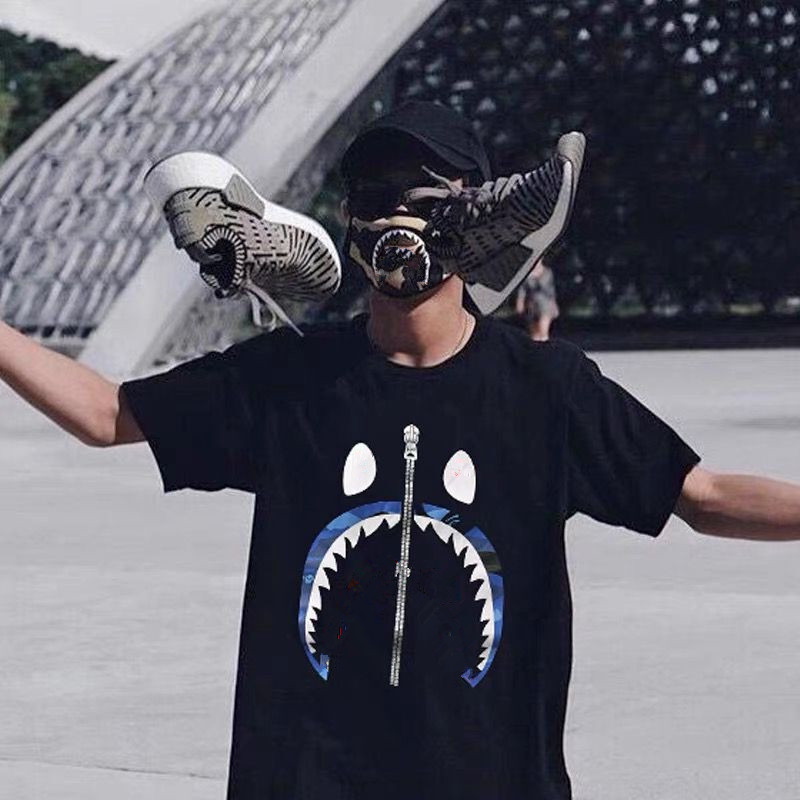 

American fashion brand ins summer gilded short sleeve t-shirt men's trend loose and versatile hip hop Street couple high street couple, White;black