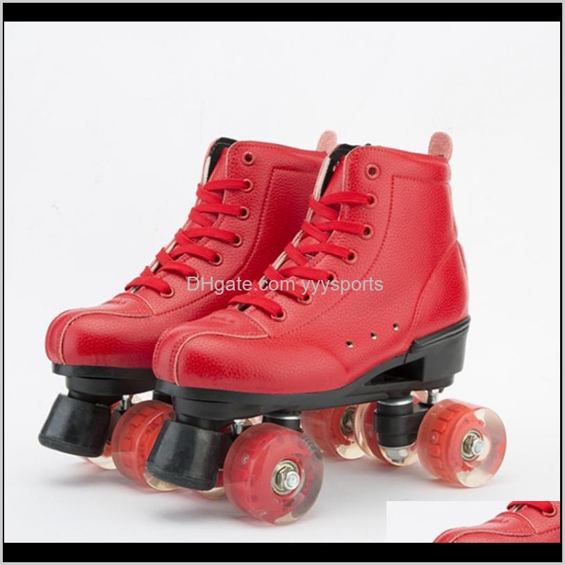 

Inline Action Sports Outdoors Drop Delivery 2021 Leather Roller Double Skates Red Women Lady Adult Rollers Pu 4 Wheels Two Line Skating Shoes
