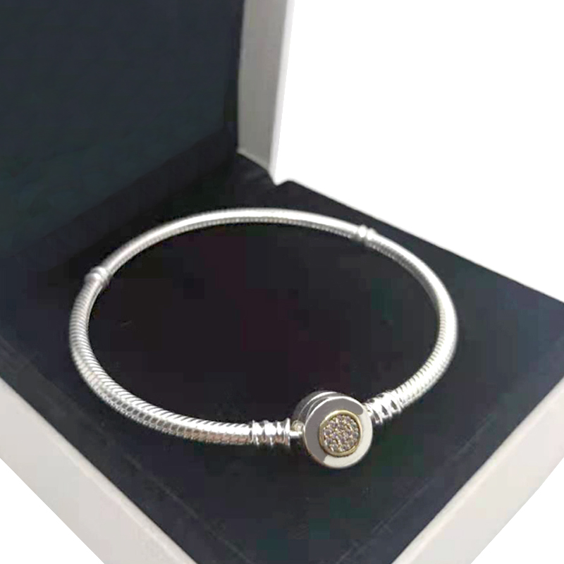 

925 Sterling Silver Bracelets For Women CZ Diamond Jewelry DIY Fit Original Pandora Charms Classic Basic Bracelet Ladies Gift With Box, Golden;silver