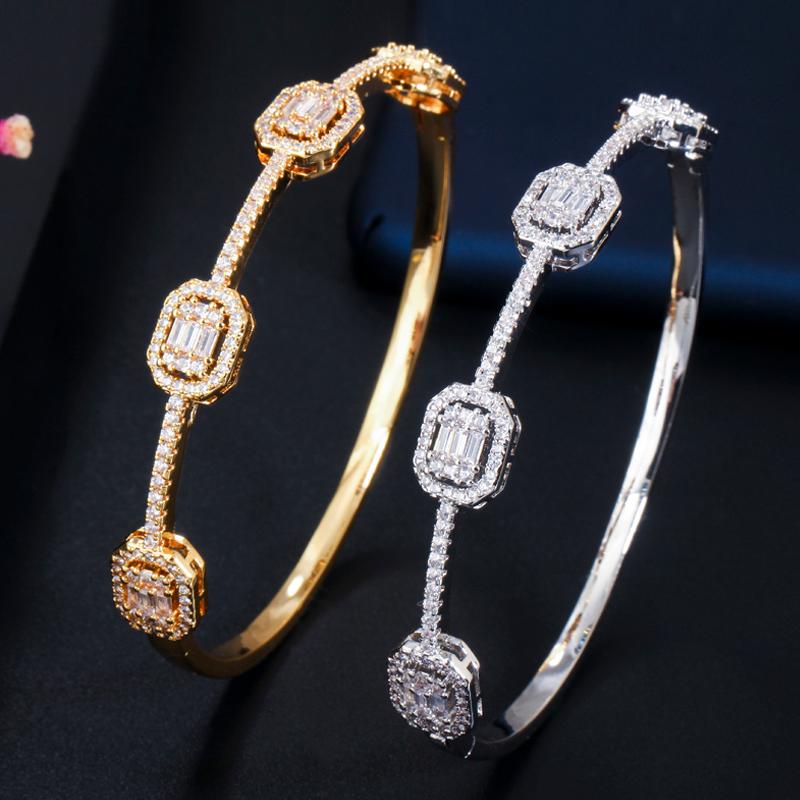 

Bangle ThreeGraces Shining Cubic Zirconia Crystal Luxury Wedding Party Open Cuff For Women Dubai Gold Color Jewelry Gift BA049, Black