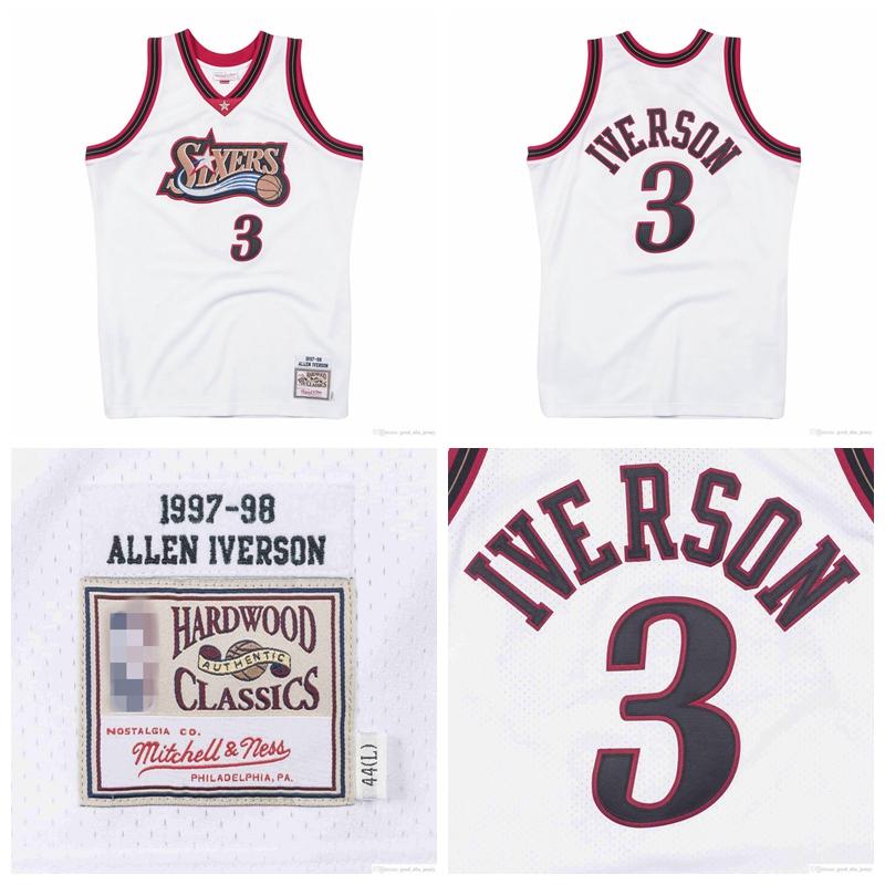 

Men Youth Allen Iverson Mitchell & Ness Philadelphia 76ers Hardwoods Classics 1997-98 Home Authentic Jersey, Black;red