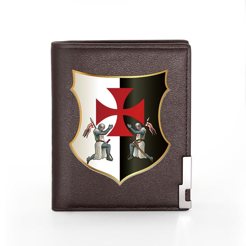 

Classic Retro Knights Templar Shield Printing Brown Leather Wallet Fashion Men And Women Holder Short Purse Wallets, Red;black