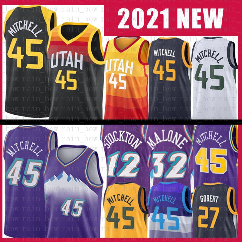 

Donovan 45 Mitchell Basketball Jerseys Throwback Rudy 27 Gobert Vintage Jersey Utahs John 12 Stockton Karl 32 Malone Jazzs Mens Shirts S