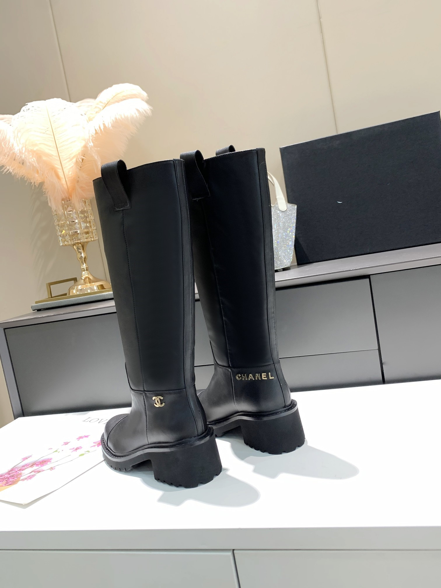 

Designer boots latest fashion women's shoes luxury CHAN logo soft and comfortable all leather material 35-41 high quality, Black