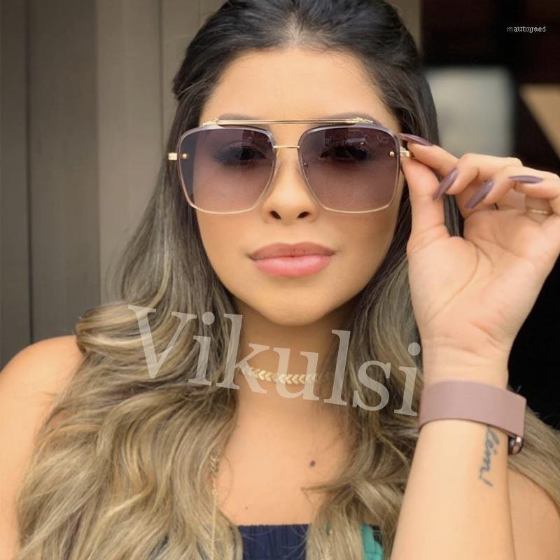 

Sunglasses 2021 Trendys Oversize Women Luxury Fashion Gradient Rimless Shaded Big Metal Frame Square Sun Glasses For Mens UV4001
