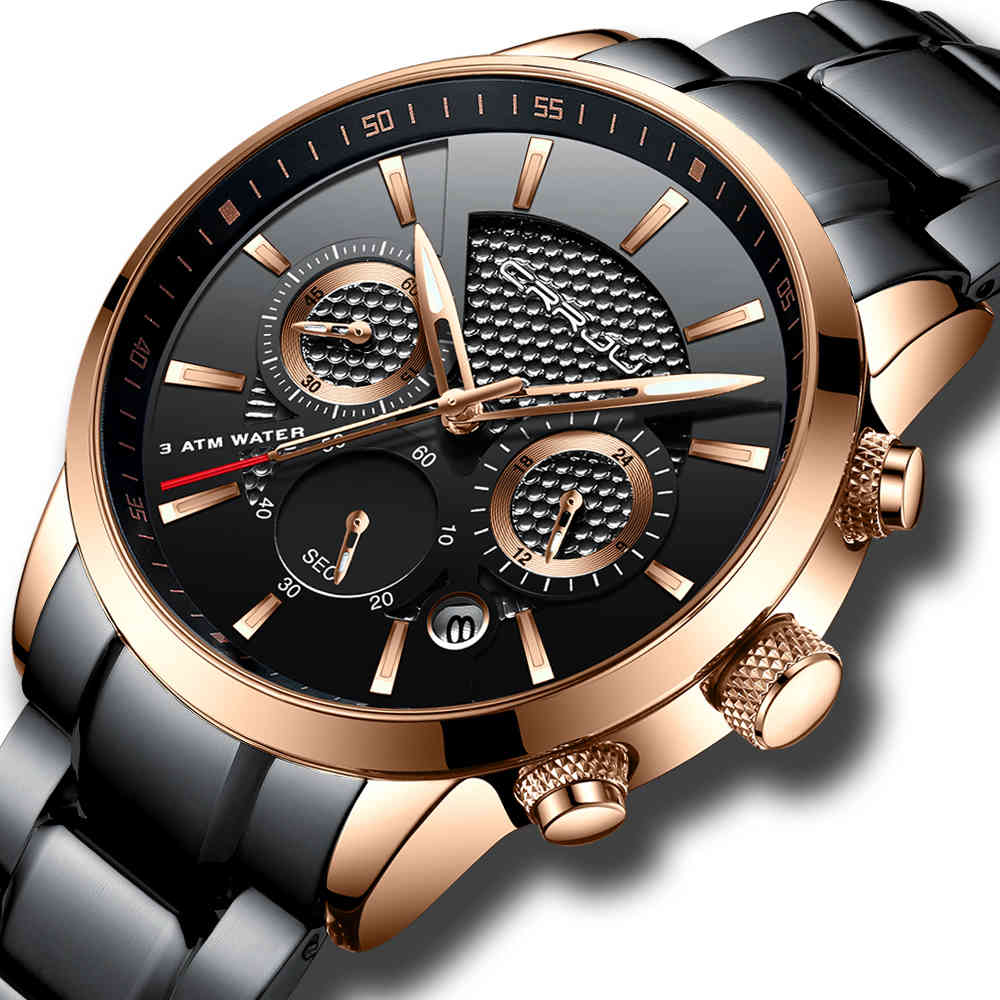 

Mens Watches CRRJU Top Brand Luxury Black Stainless Steel Watches sport wrist watch Waterproof Quartz watch relogio Masculino 210517, Black black