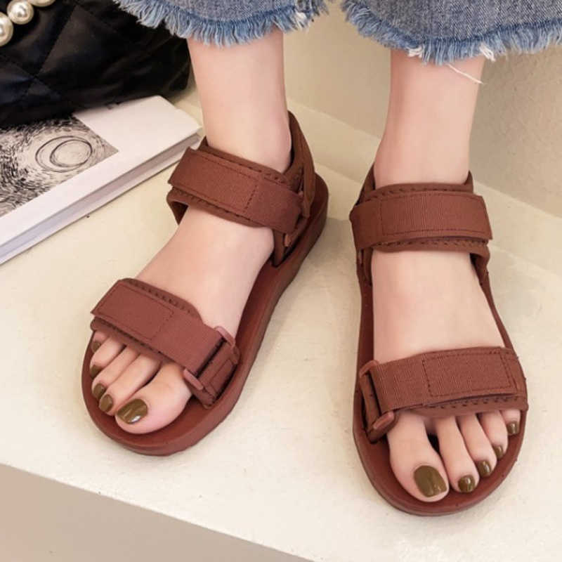 

Flat Heel Hook Loop Sandals Nice Summer New Thick Soled Platform Beach Shoes Back Strap Casual Sandalias Female Shoes Y0721, Black