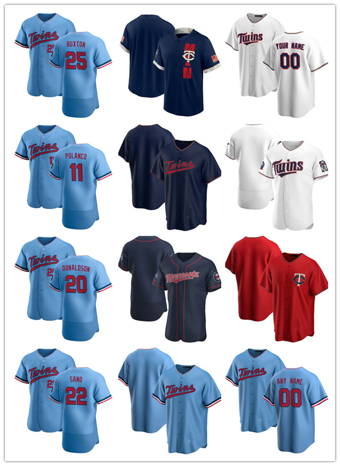 

Custom Jersey Mens women Youth MinnesotaTwins22 Miguel Sano 25 Byron Buxton 20 Josh Donaldson 11 Jorge Polanco Baseball Jerseys, Color