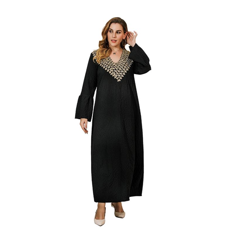 

Casual Dresses Large Size Flared Sleeve V-Neck Dress, Black;gray
