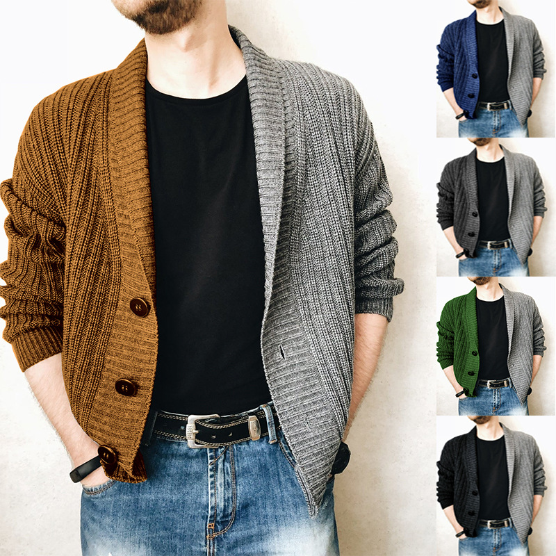 

spring autumn men sweater mixed color sweaters v neck men's cardigan, White;black