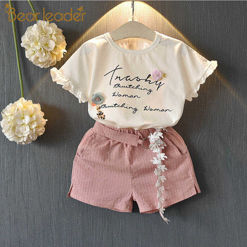 

Bear Leader Summer Girls Sets Children Fashion Flower&Letter T-shirt with Short Pants 2PCs Casual Kid Clothes for Girl 3-7 Y 210708, Yellowaz803