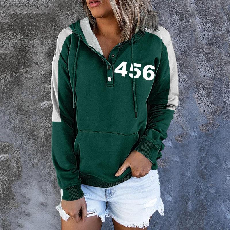 

costume accessories squid game womens hoodies casual pullover button down drawstring hooded pocket long sleeve sweatshirts, Silver