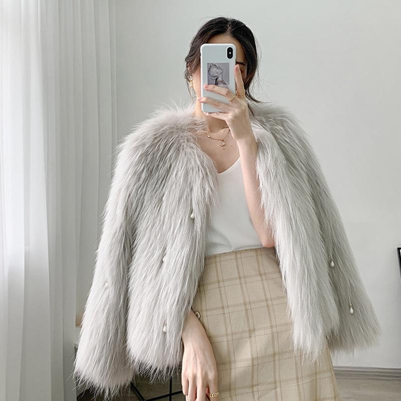 

Women's Fur & Faux [EWQ] Korea Chic Women Pearls Pendant Pink Imitation Jacket Short Coat Temperament Female Fashion 2021 16R318, Black