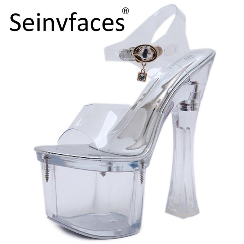 

Summer Style Womens Sexy Glass Transparent Club Catwalk Model Pole Dance On The Platform Flower Square High Heels Sandals Lady 1, Black