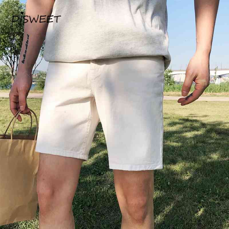 

shorts Solid Mid-waist Lace-up for Men Simple Straight Slim Men's Shorts, Creamy-white