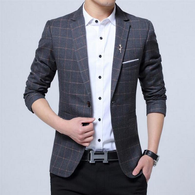 

Men's Suits & Blazers VXO 2021 Classic Blazer Men Designer Slim Fit Korean Male Plaid Masculino Tweed Button Casual Mens Jacket, Blue