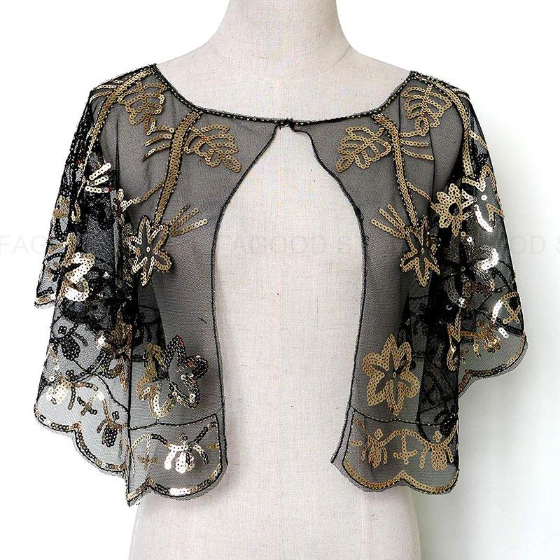 

Scarves Women's 1920s Gatsby Shawl Cape Beaded Sequin Evening Wraps Flapper Cover Up Black/White/Gold/Silver