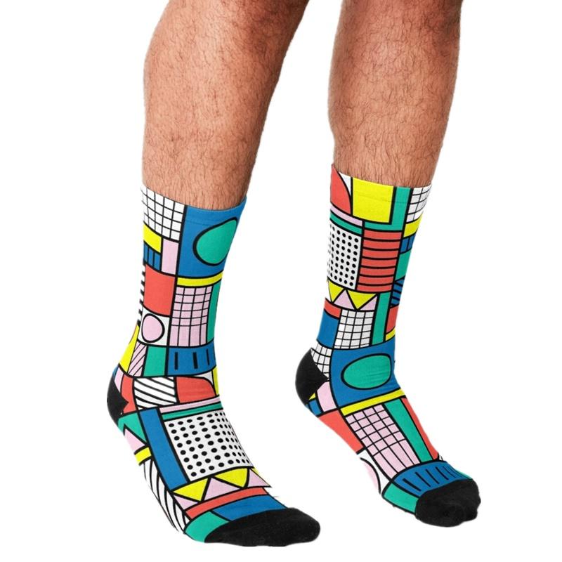 

men's socks 2021 funny memphis color block pattern printed hip hop men happy cute boys street style crazy for, Black