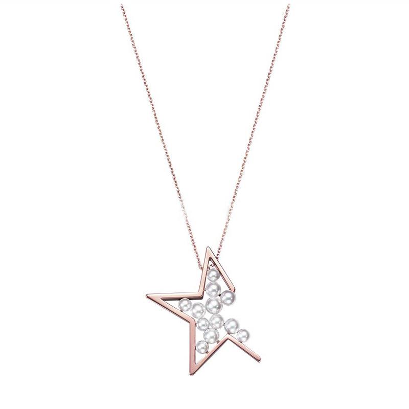 

Pendant Necklaces Japanese And Korean Pentagram Champagne Rose Gold Man Made Pearl Necklace Female Star Of Abstraction