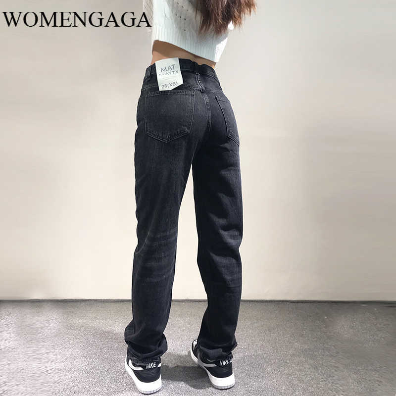 

WOMENGAGA Women's Jeans Autumn Winter Cropped Waist Design Loose Slimming Wide-leg Pants Straight All-match Trousers M9 210603, Make old light blue