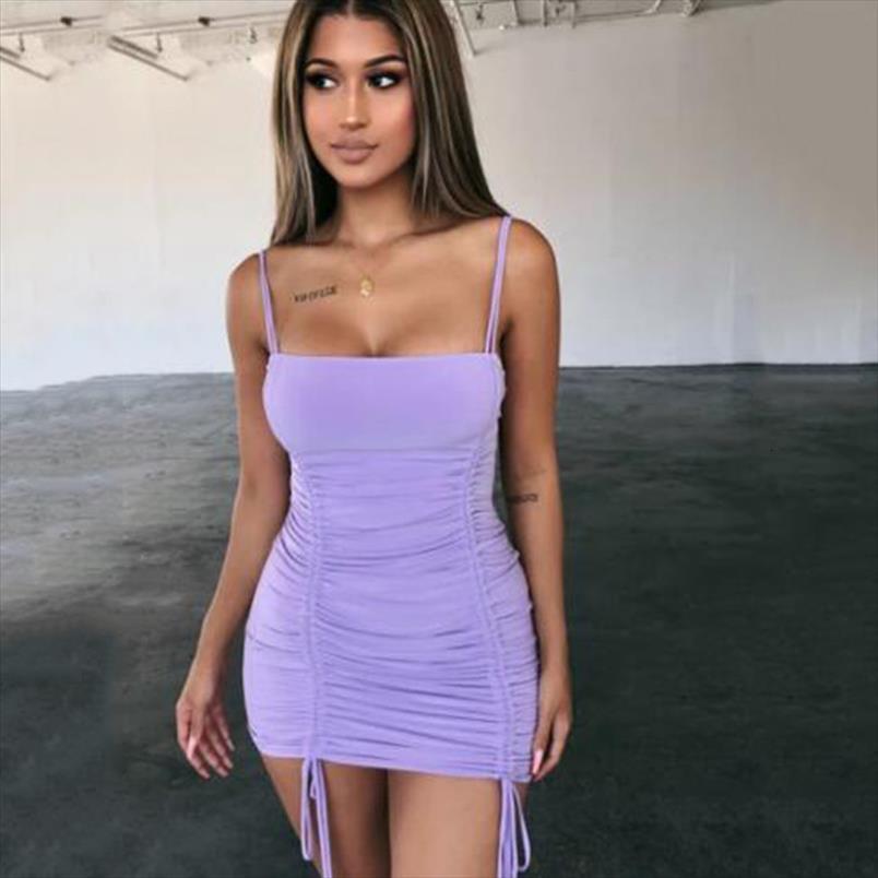 

summer suspender short bodycon slim womens dresses mini fashion solid color drawstring mid waist pleated tight, Black;gray