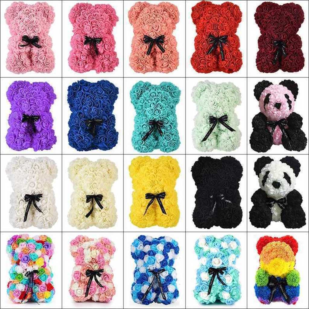 16 Solid Colors 10 Inch Rose Bear 25cm Foam Flower Panda Unicorn Toys with Clear Gift Box Wedding Birthday Ornaments Mother's Valentine'-image-745287709
