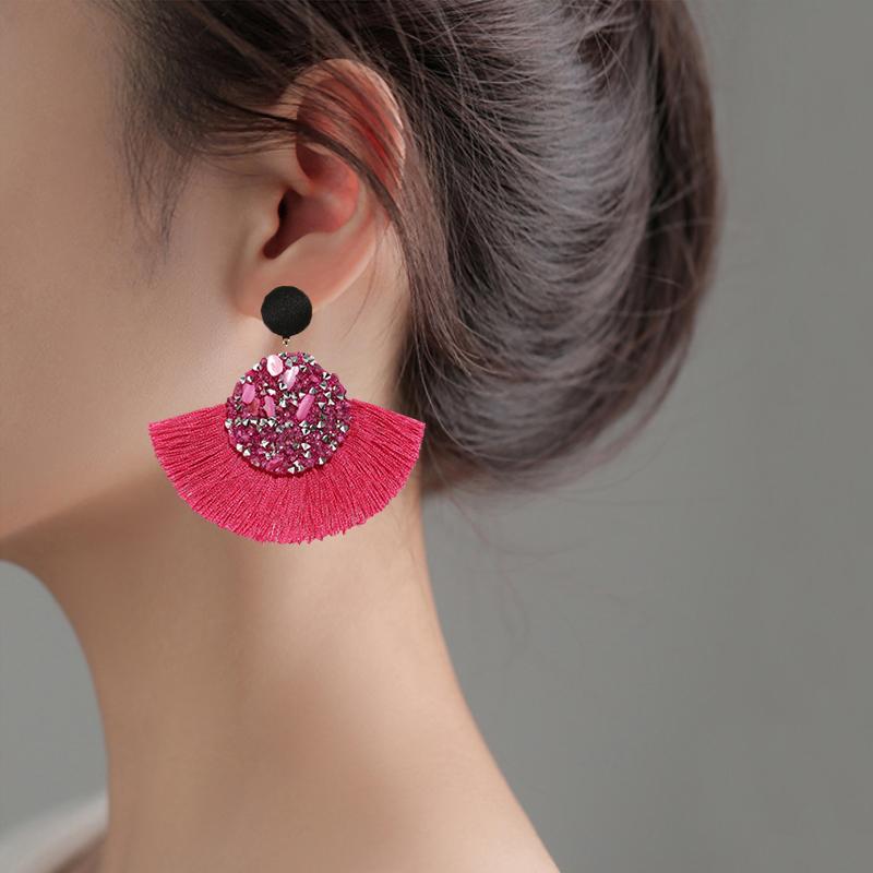 

Dangle & Chandelier Tassel Earrings Bohemian Crystal Handmade Women Drop Statement Luxury Long Earring Jewelry Geometric Fringe Fashion Big