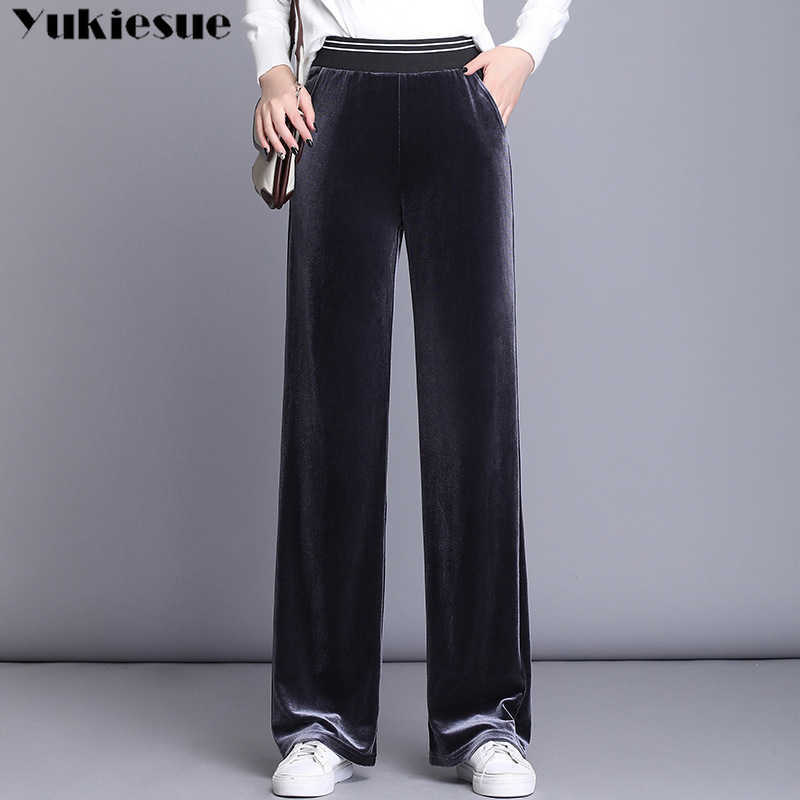

streetwear autumn spring velvet women' pants female high waist wide leg capris for women trousers woman Plus size 210608, 8809black