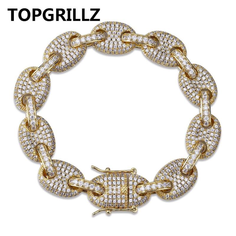 

Link, Chain TOPGRILLZ 12MM Solid Cuban Link Bracelet Bling Men's Hip Hop Jewelry Copper Material Iced Cubic Zircon