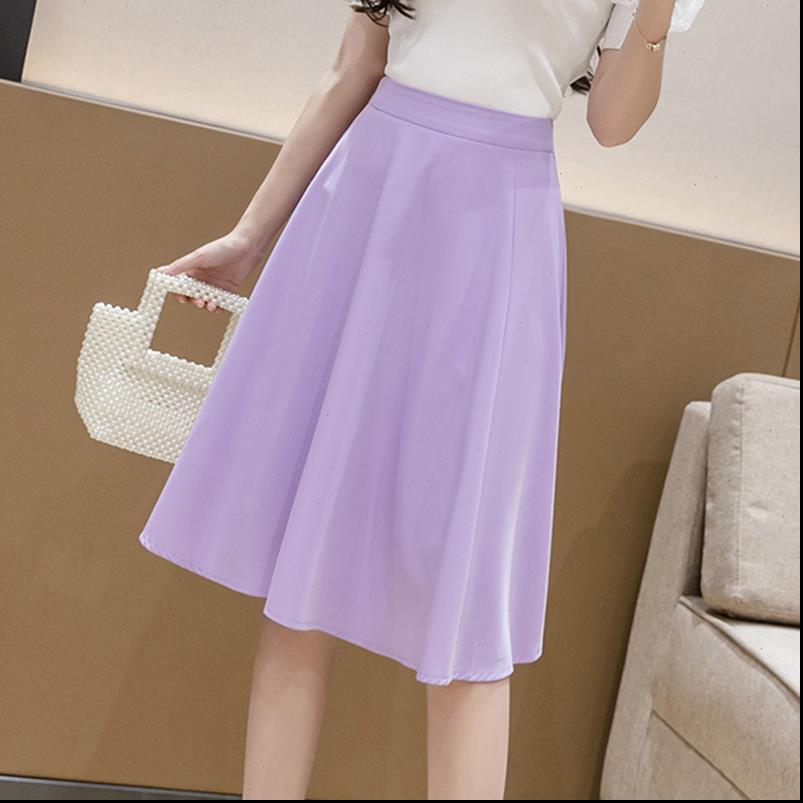 

womens skirts summer harajuku women short casual loose solid midi a line girl skirt high waist kawaii purple mujer, Black