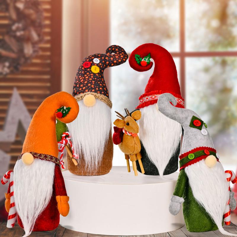 Christmas Decorations Lovely Gnome With Hat Santa Plush Doll Elf Dwarf Figurine Xmas Ornament Gifts For Home Year 2022-image-730605432