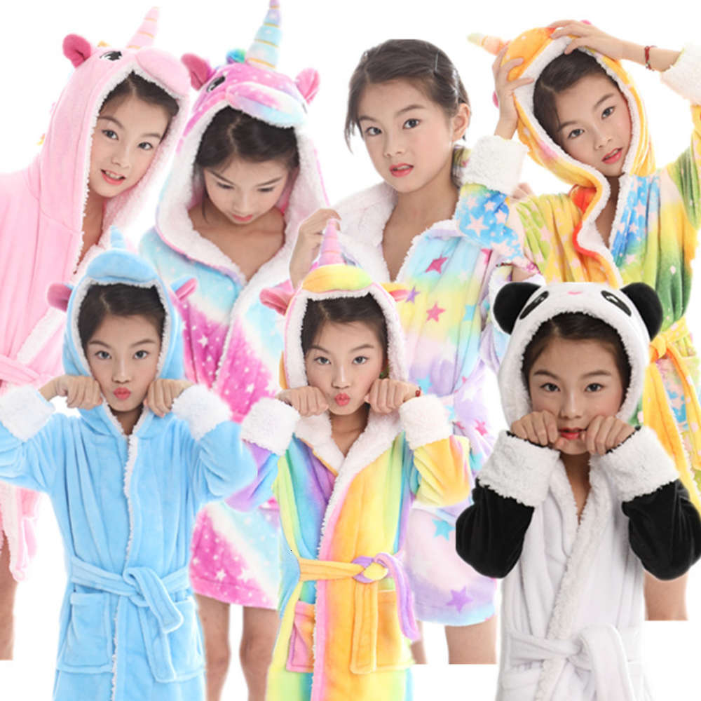 

Flannel animal robe pajamas men's and women's medium thick long sleeve bathrobes cartoon lovely warm home clothes