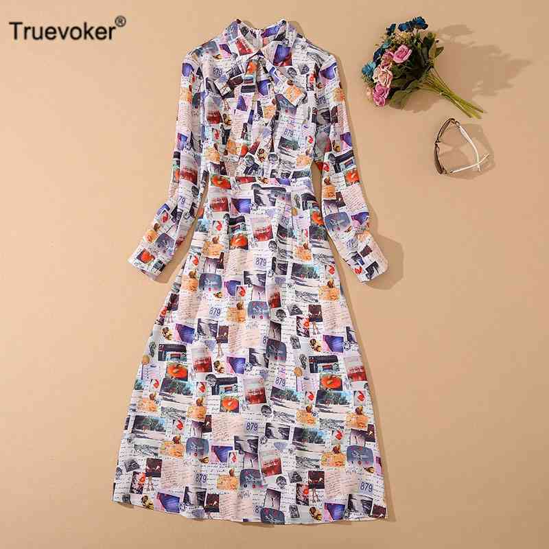 

Truevoker Women Full Sleeve Peter Pan Collar Colorful Print Midi Long Dress Mujer Vestidos Runway Fashion Lady Prom Robe 210602, Multi
