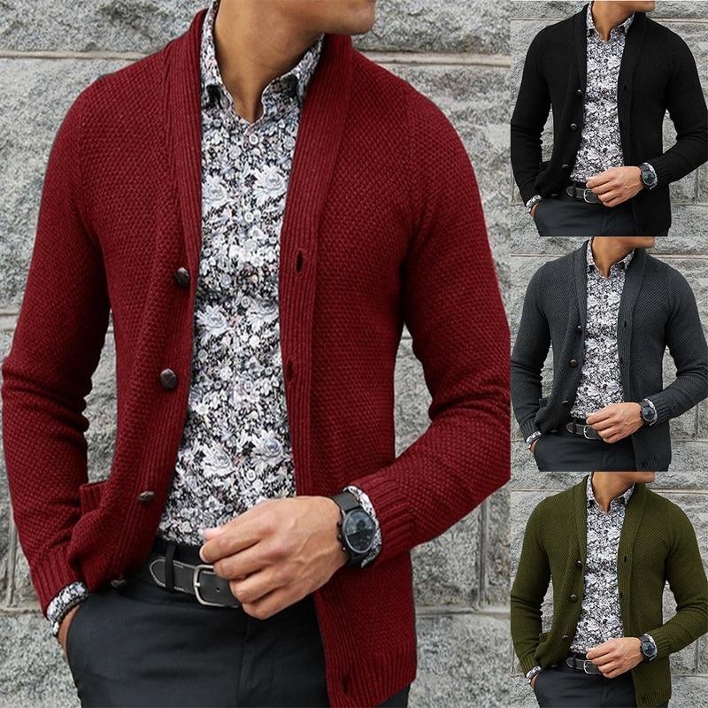 

Men's Sweaters Men V-Neck Solid Slim Fit Knitting Mens Casual Single-breasted Sweater Cardigan Male Autumn Fashion Tops Selling, White;black