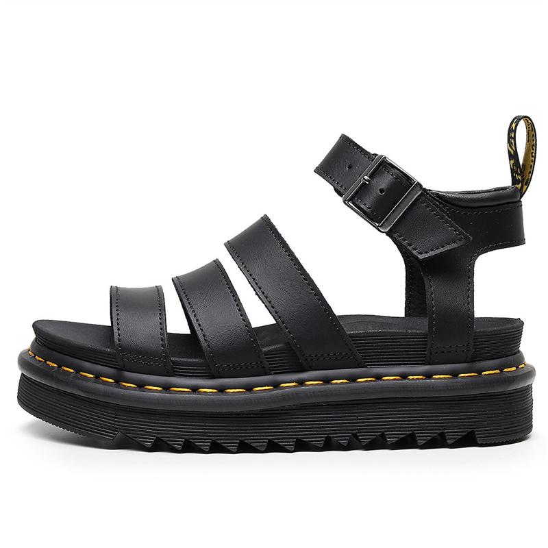 

Sandals 2021 Summer Ladies Fashion Real Cowhide Fish Mouth Sponge Cake Roman Buckle Open Toe Beach Shoes Platform, Black