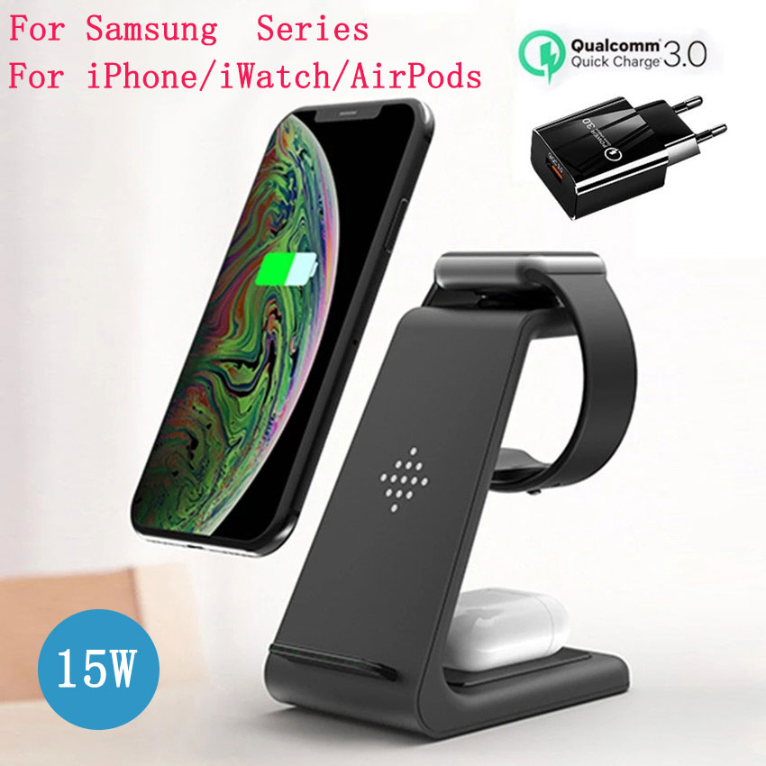 

QI 15W Fast Wireless Charger Station For iPhone 13 12/11 Pro Max 3 in 1 Charging Stand Apple AirPods iWatch Samsung