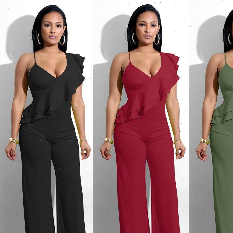 

womens jumpsuit deep v neck ruffles strap jumpsuits fashion women clothes casual black white femme rompers autumn