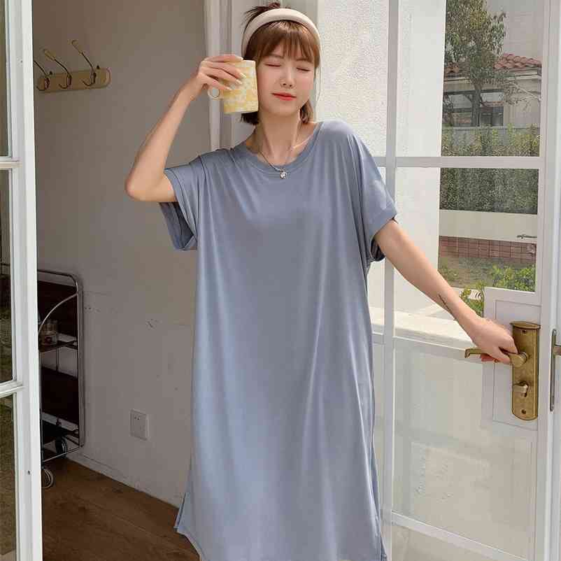

LDYRWQY summer loose plus size home casual dress Summe Solid Short Loose Cotton O-Neck 210603, Yellow