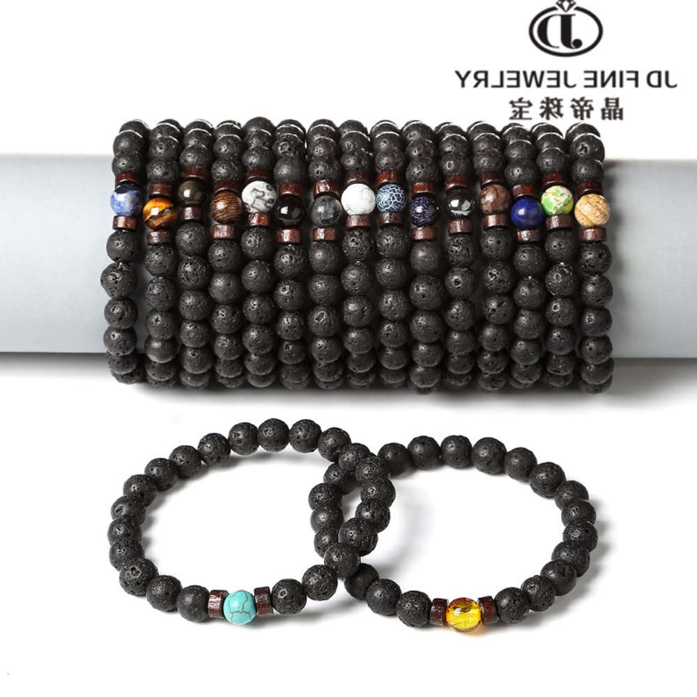 

Hand catenary Straight volcano wooden beads stone men's bracelet Jewelry, Black