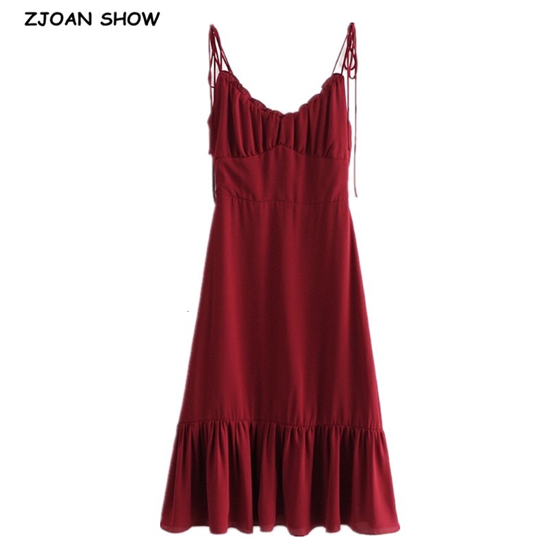 

Casual Dresses 2021 Holiday Summer Solid Color Sling Sexy Sleeveless V Neck A-line Chiffon Long Spaghetti Strap Beach RNEI, Burgundy